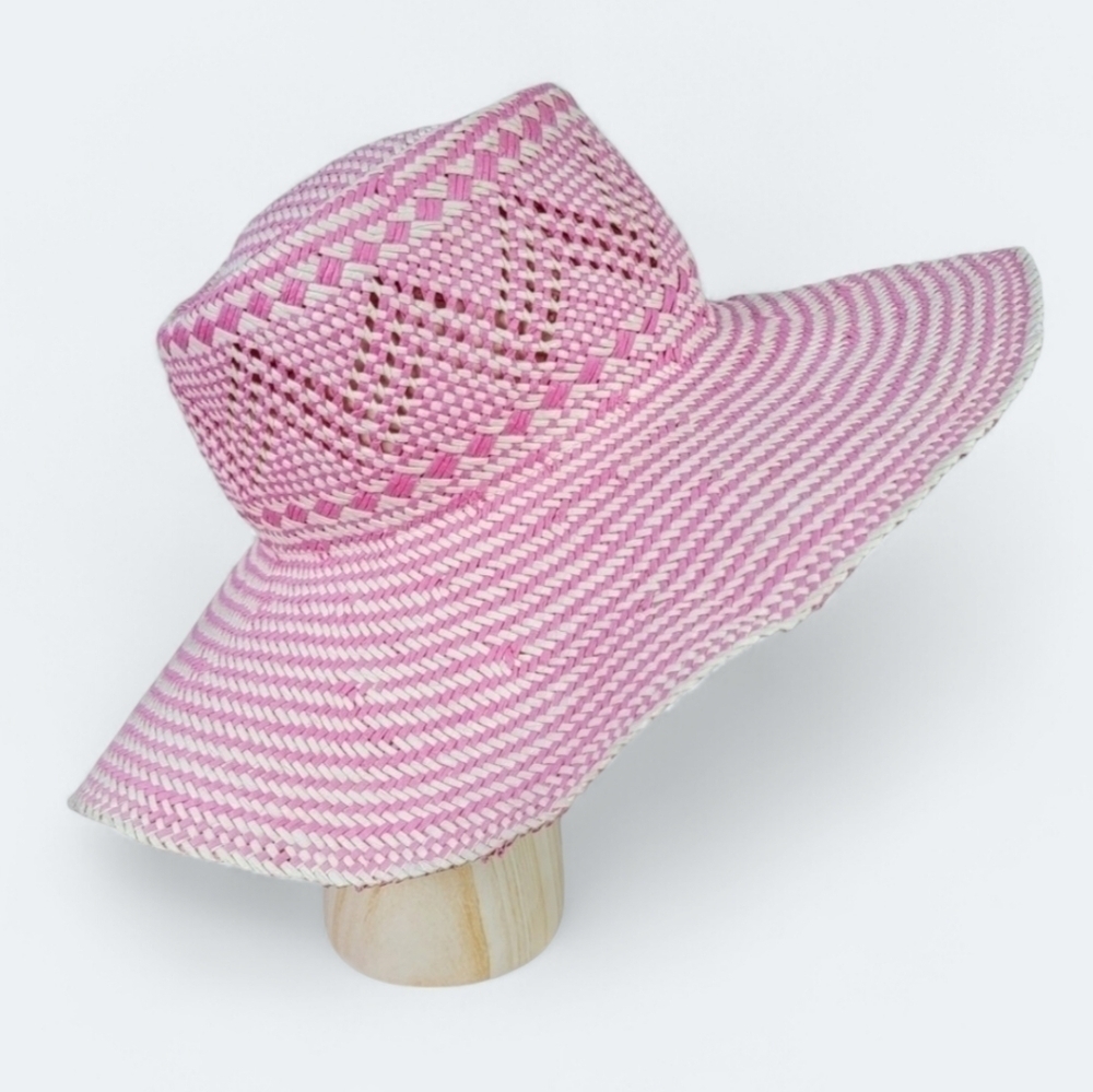 J. Crew Pink and cream oversized straw hat summer beach vacation Size M / L